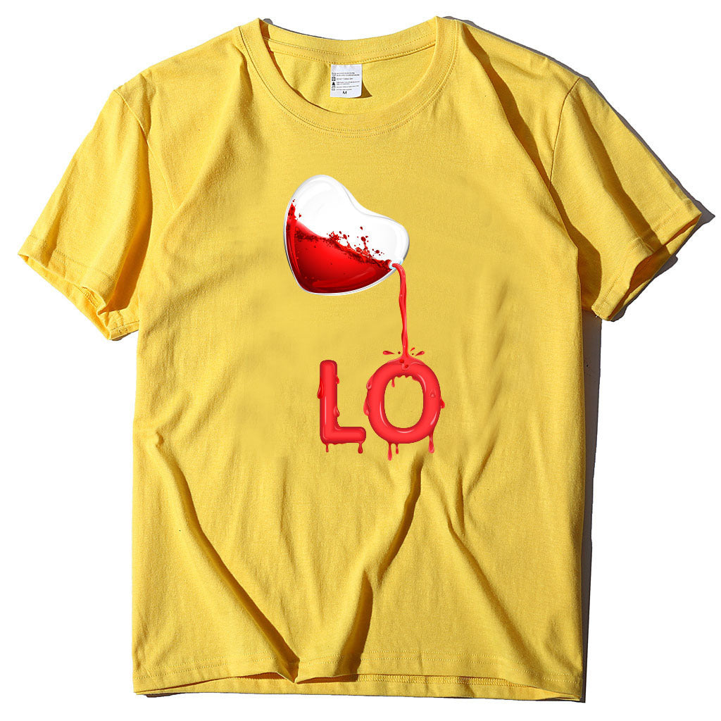 Couples Pullover Round Neck Love Red LOVE Stitching Men And Women Casual Short Sleeves