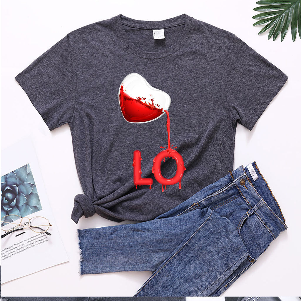 Couples Pullover Round Neck Love Red LOVE Stitching Men And Women Casual Short Sleeves
