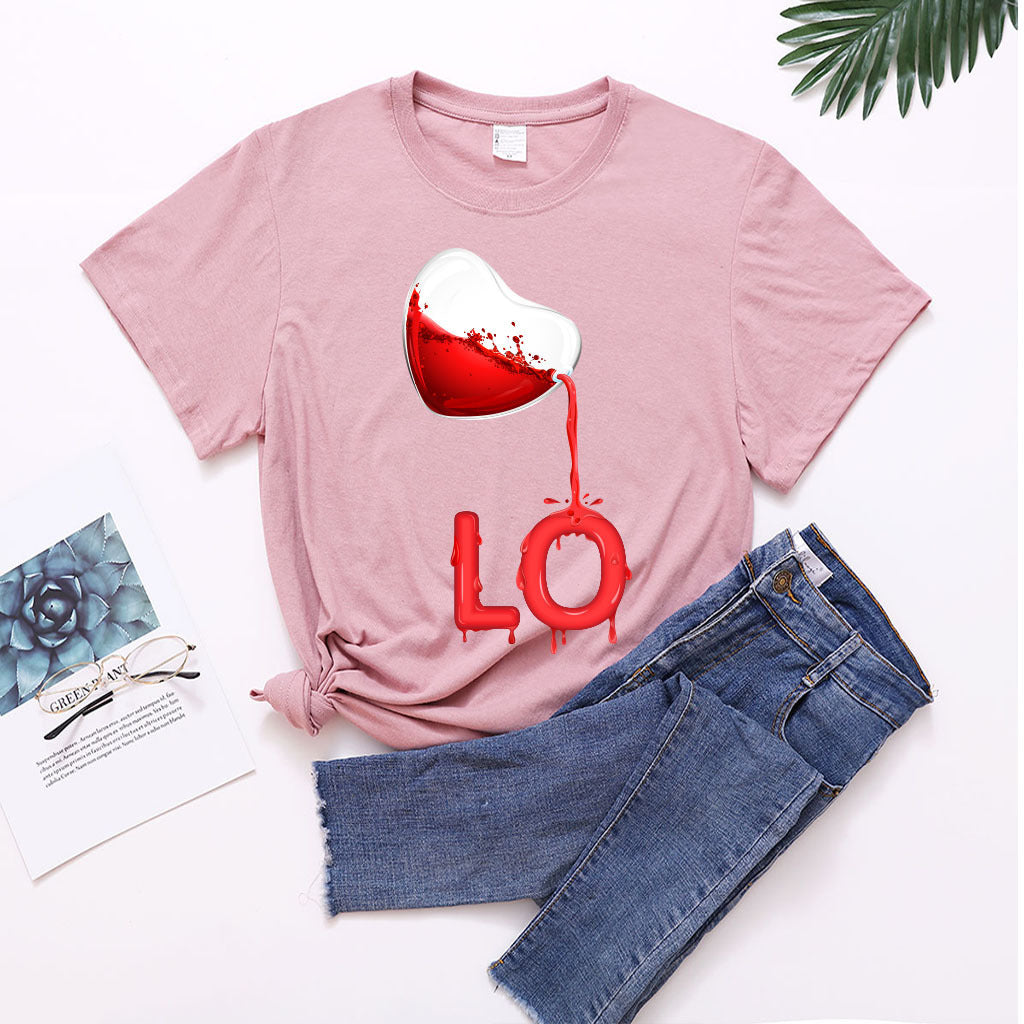 Couples Pullover Round Neck Love Red LOVE Stitching Men And Women Casual Short Sleeves